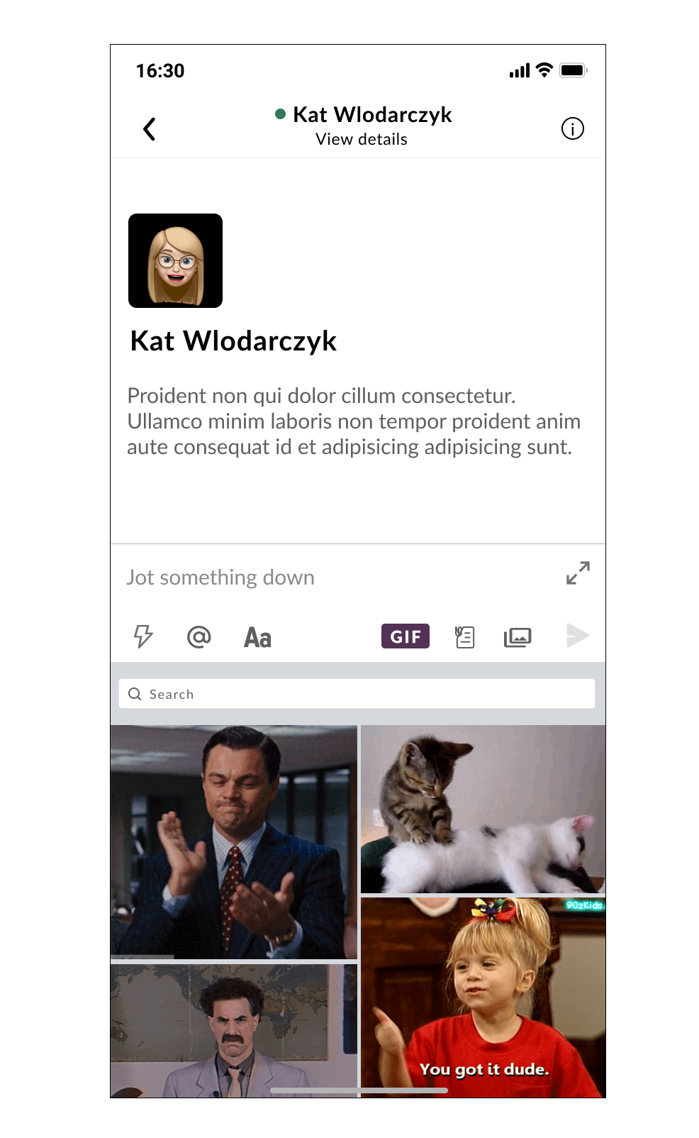 base mobile layout with open gif bar